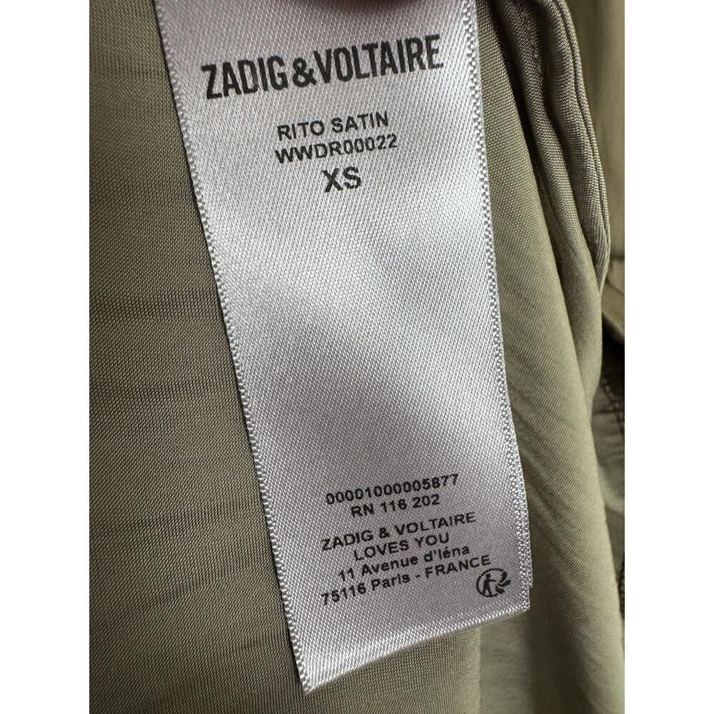 Zadig & Voltaire Olive Green Satin Dress Womens XS Flowy Tiered Mini $358 - Picture 5 of 13